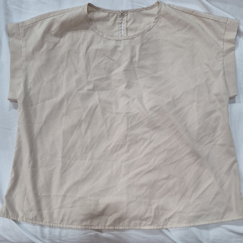 Beige Tan Short Sleeve Top Size 3X Cottagecore Fairycore Work Office Wear